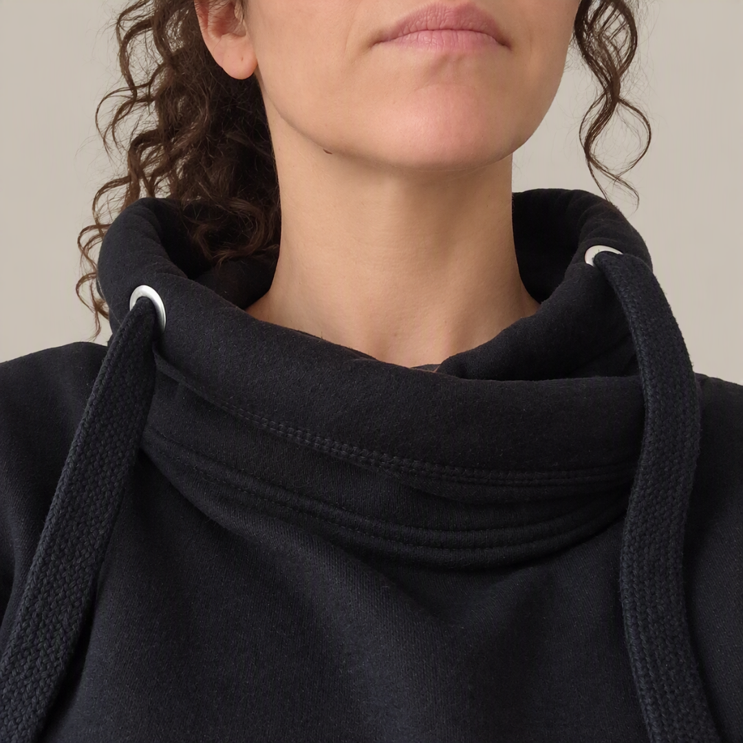 Animal Print Hearts Cowl Neck Hoodie – Charcoal
