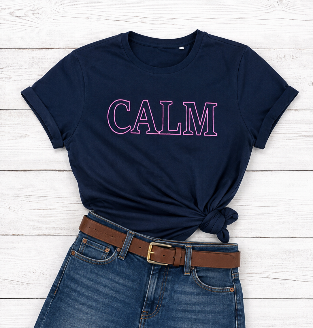 Navy & Pink CALM logo t'shirt