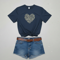 Navy Gold Leopard Heart T-Shirt