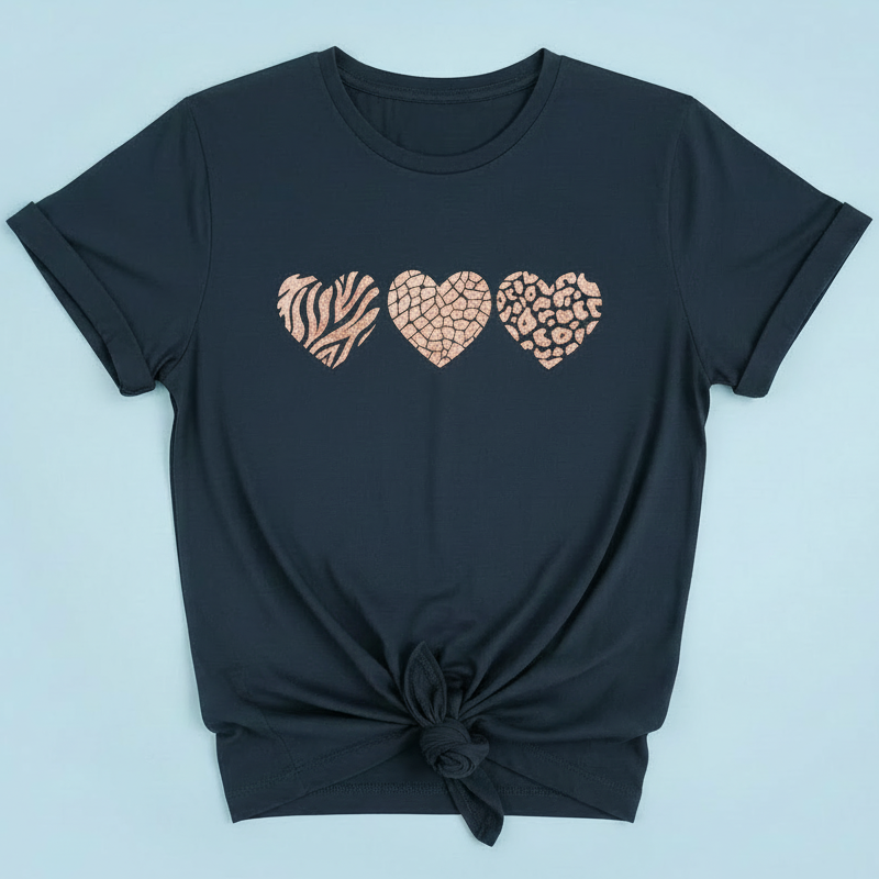 Navy Three Heart Print T-Shirt