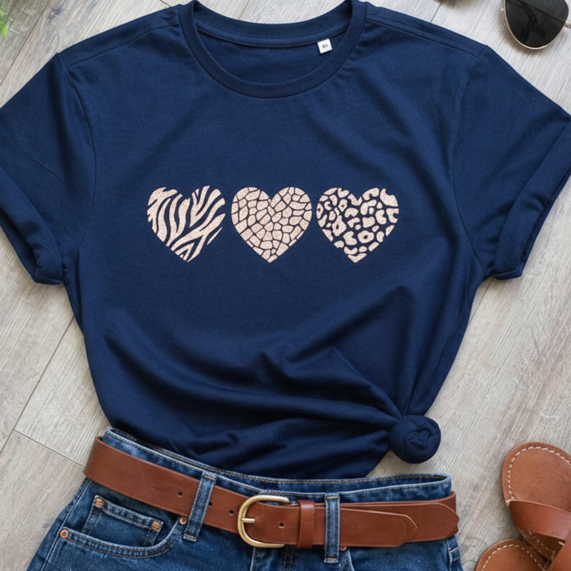 Navy Three Heart Print T-Shirt